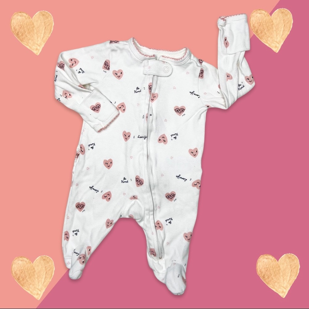Carter’s Valentines Day Pink Heart Nerdy Footed Pajamas | NB